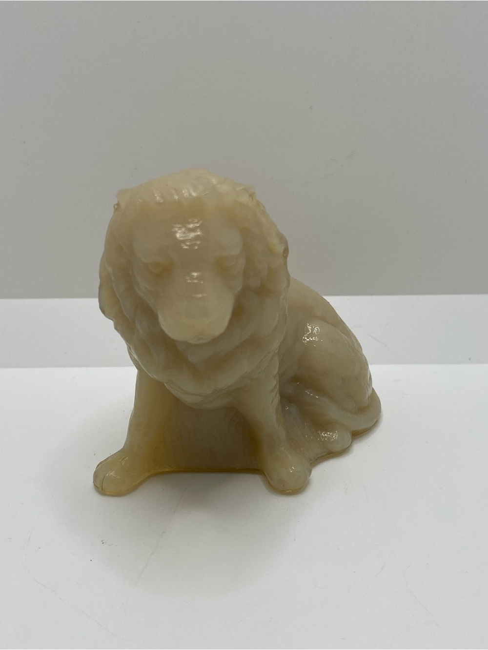 Vintage Mosser Art Glass Majestic Lion Figurine Cream Beige Tan 3" Tall